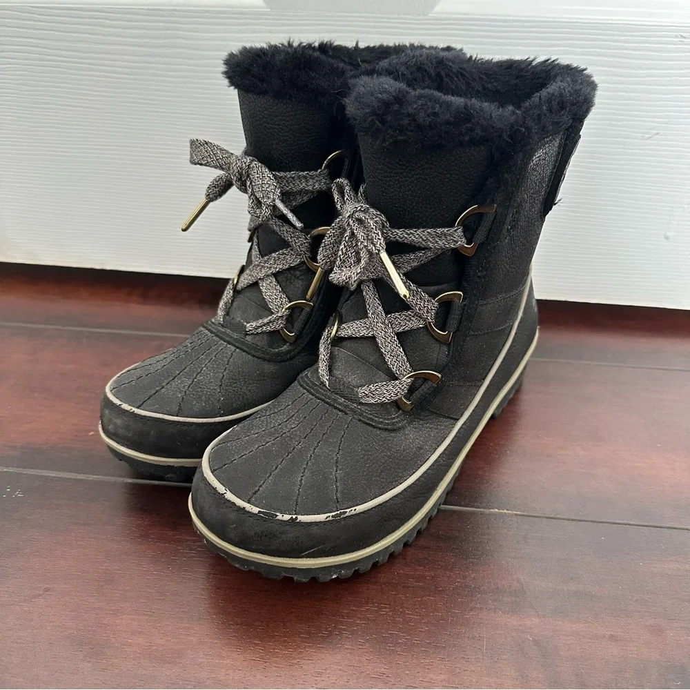 Size 7.5 Sorel Womens Tivoli II Black Waterproof Winter Boots Faux Fur Insulated - Picture 7 of 10